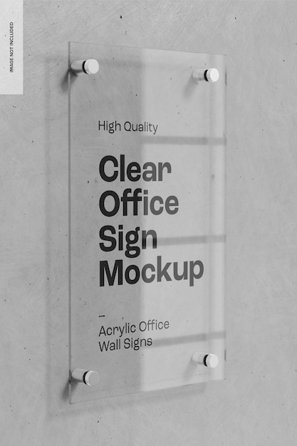 Clear office sign mockup, vista a sinistra