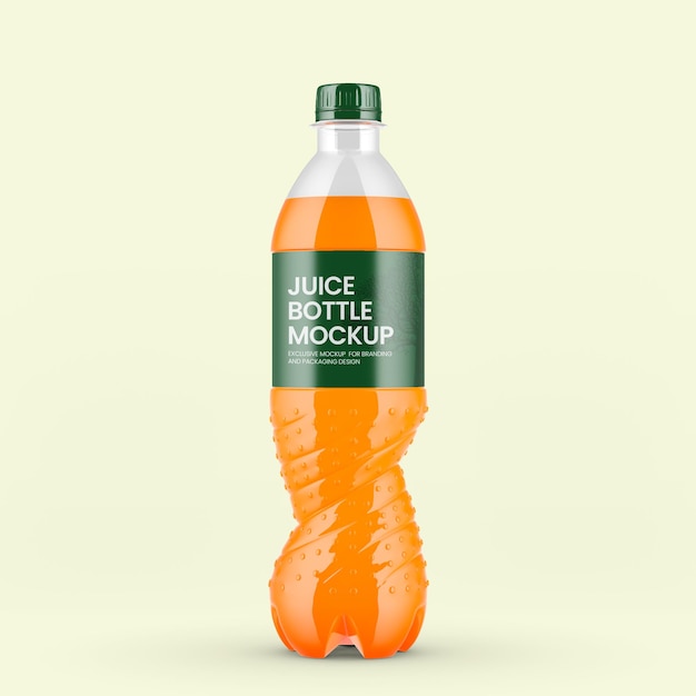 Bottiglia di plastica trasparente con mockup di succo d'arancia