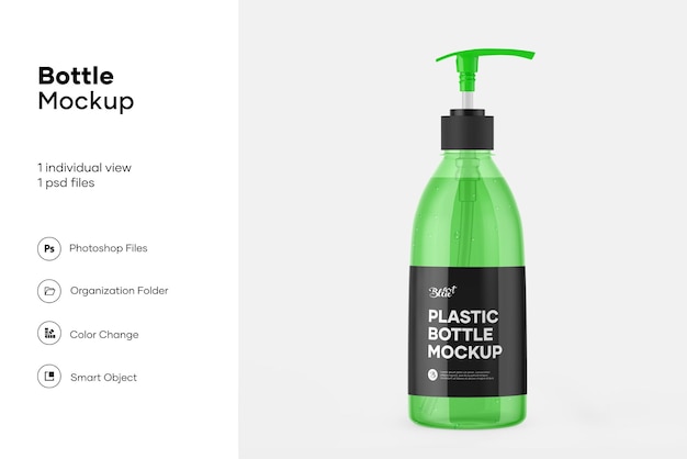 PSD bottiglia di plastica trasparente con mockup della pompa