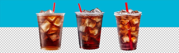 Clear Plastic Cup of Cola side view with transparent background Generative AI Technology