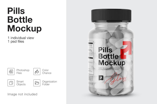 PSD clear plastic pills jar mockup