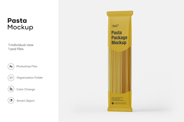 PSD mockup di imballaggio per spaghetti in plastica trasparente