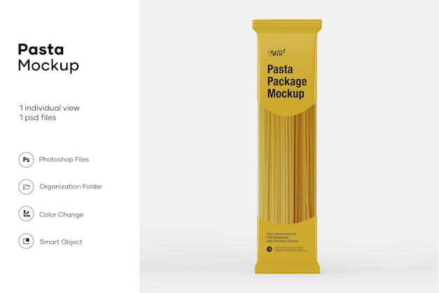 Mockup di imballaggio per spaghetti in plastica trasparente