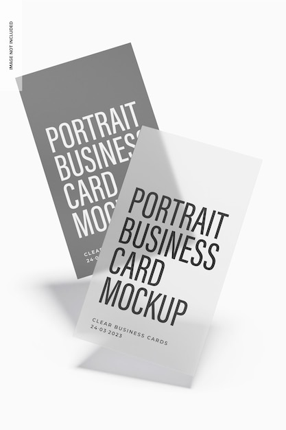 PSD clear portrait business cards mockup, floating