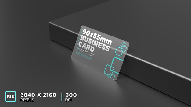 Clear transparent acrylic business card with rounded corners matt black scene mockup