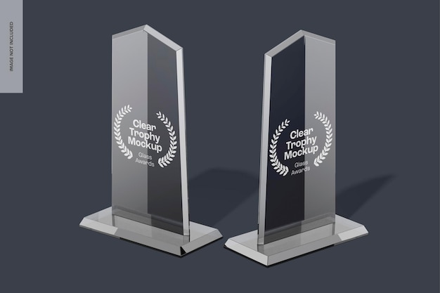 PSD clear trophies mockup, side view