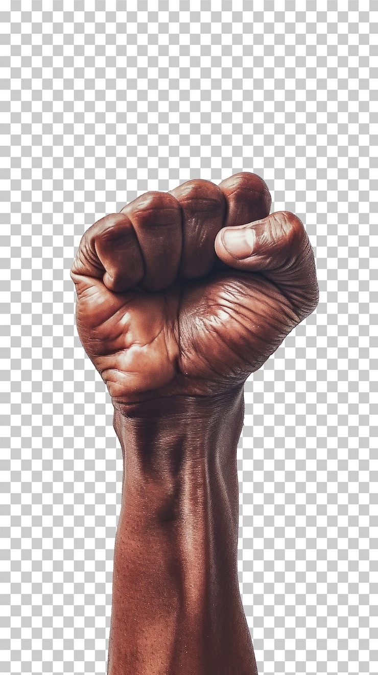 PSD clenched fist of a black man black history month concept on a transparent background