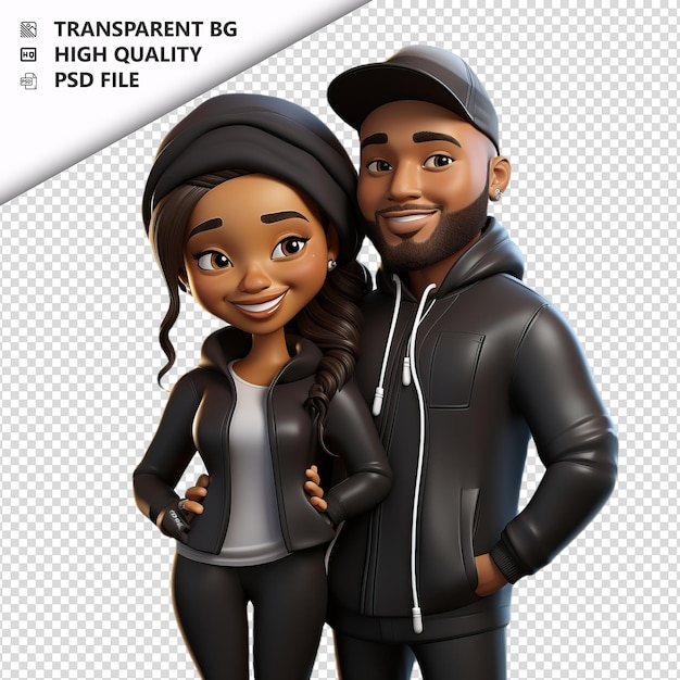 PSD clever black couple 3d cartoon style witte achtergrond iso