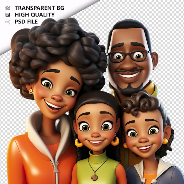 PSD Умная чёрная семья 3d мультфильмный стиль белый фон iso
