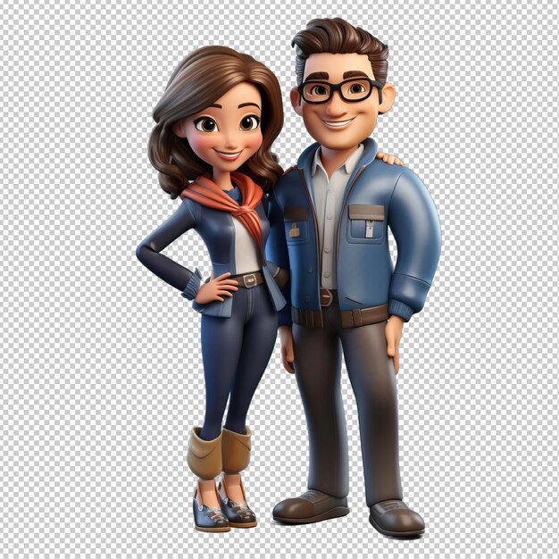 PSD clever latin couple 3d cartoon style sfondo trasparente iso