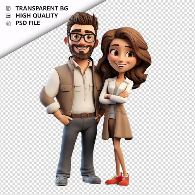 PSD clever white couple 3d cartoon style white background iso