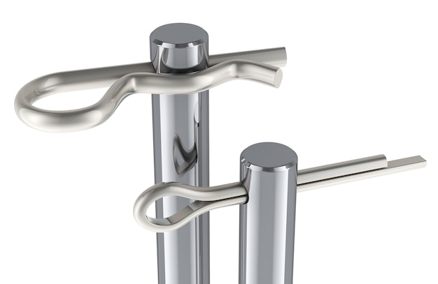 Clevis Pins с Cotter Pin и R Type Cotter pin 3D-рендерированием, изолированным на прозрачном фоне