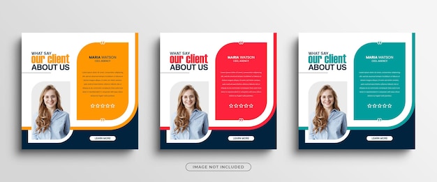 Client testimonials social media post or customer feedback review instagram post banner template