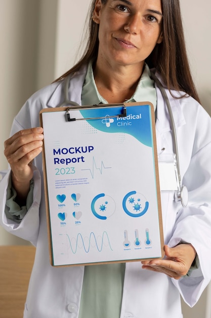 PSD clinic doctor holding clipboard mockup