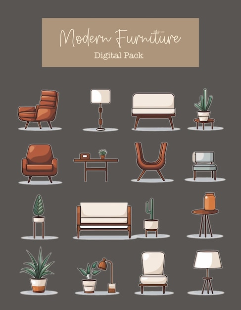 PSD clip_art_set_of_minimalist_furniture_white_backgroundタイル