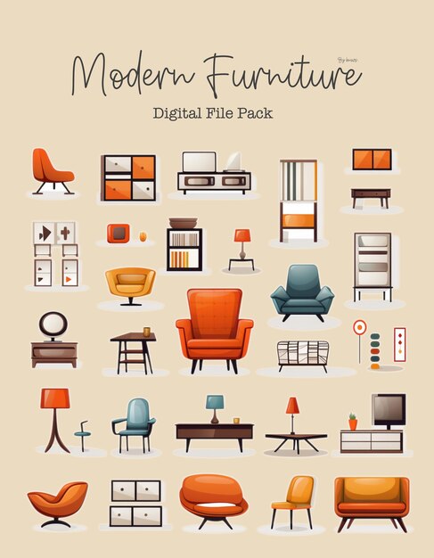 PSD clip_art_set_of_modern_furniture_white_backgroundtile