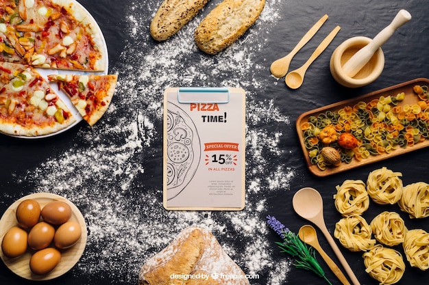 Clip board mockup with pizza design