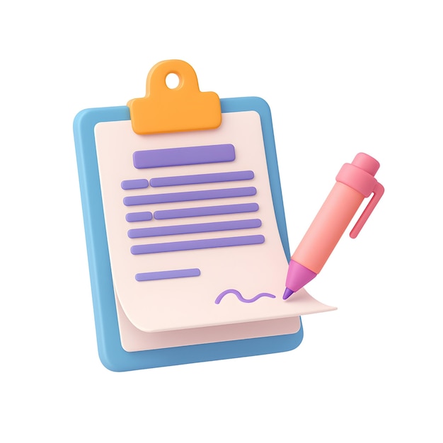 clip board pen document 3d style cartoon