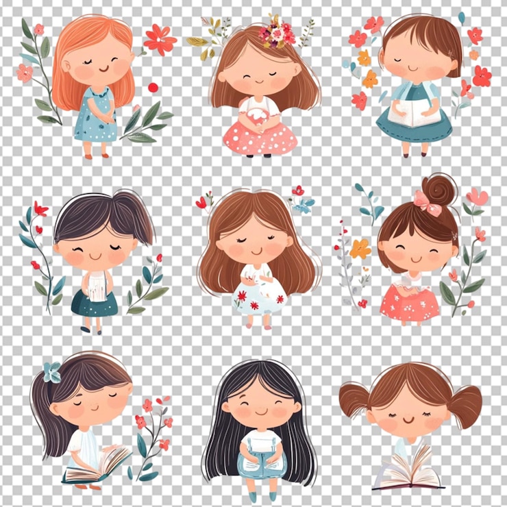 PSD クリップアート 300dpi 4000ピクセル 透明な背景の可愛い小さな女の子