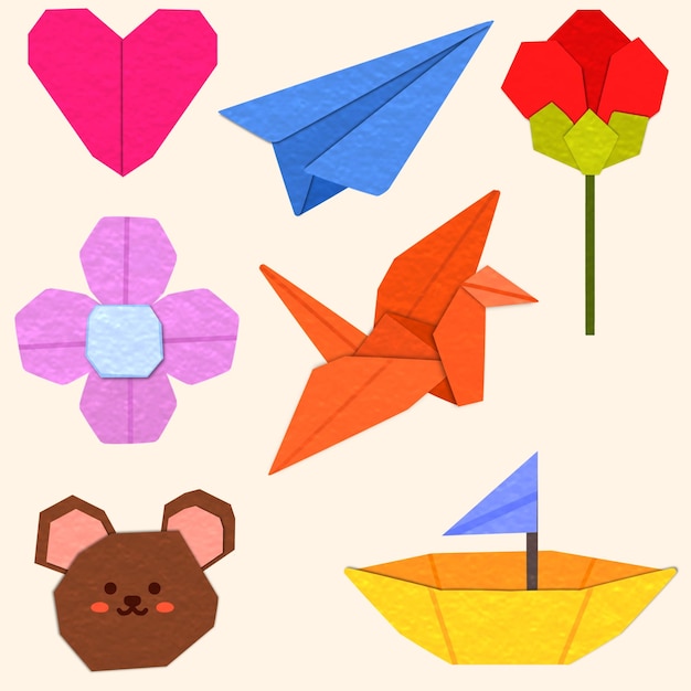 Clipart Illustration Collection of colourful and cute origami paper figures
