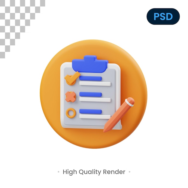 Illustrazione di rendering 3d di appunti psd premium