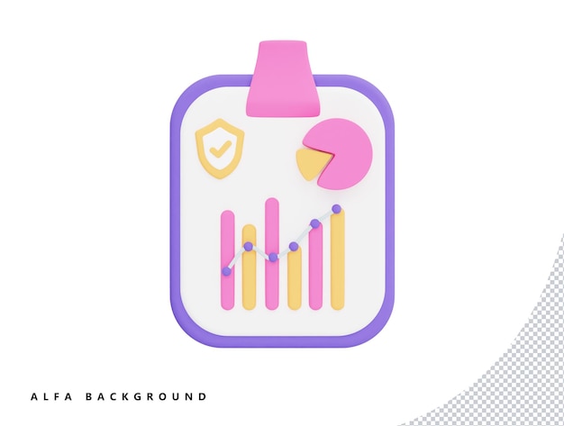 Clipboard , chart and security shield symbol with 3d vector icon cartoon minimal style