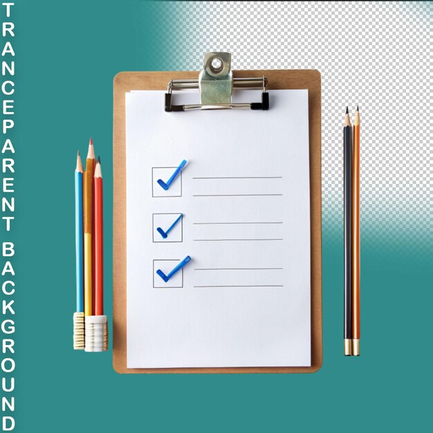 Clipboard check with pen on transparent background