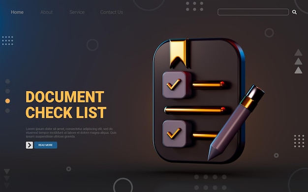 Icona del documento appunti con elenco di controllo su sfondo scuro concetto di rendering 3d per informazioni vere