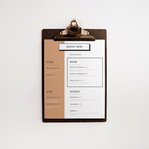 Mockup del menu appunti