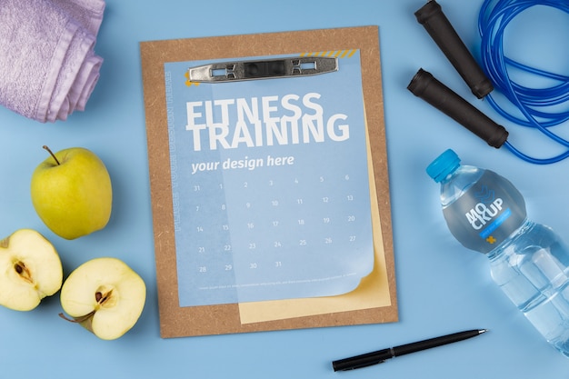 PSD clipboard mock-up with gym kit assortment