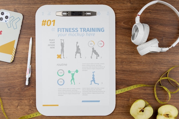 PSD clipboard mock-up with gym kit assortment