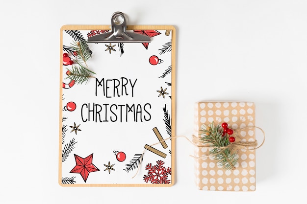 PSD clipboard mockup with christmas composition