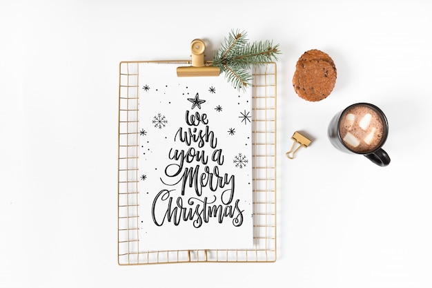 PSD mockup di appunti con composizione di natale