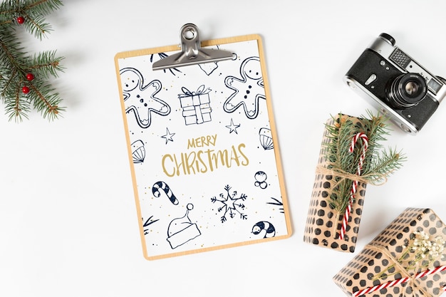 Clipboard mockup with christmas composition