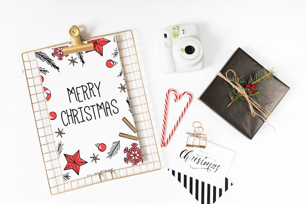 Clipboard mockup with christmas composition