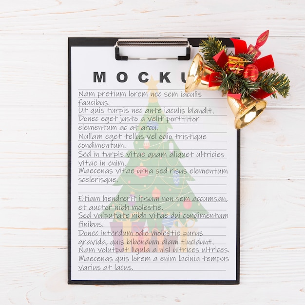 Clipboard mockup with christmas decoration