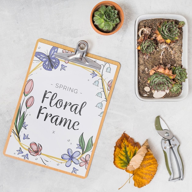 PSD clipboard mockup with gardening concept