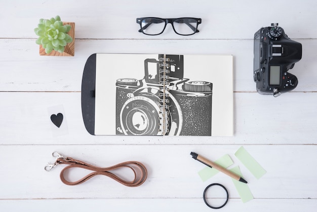 PSD mockup di appunti con il concetto di fotografia