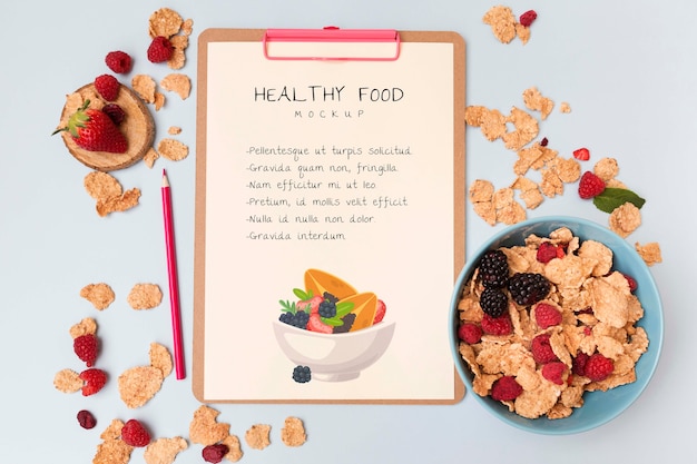 PSD clipboard with cereals and fruits