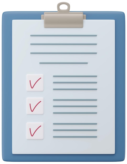 Clipboard with Checklist A 3D Cartoon Illustration for Planning and Assessment