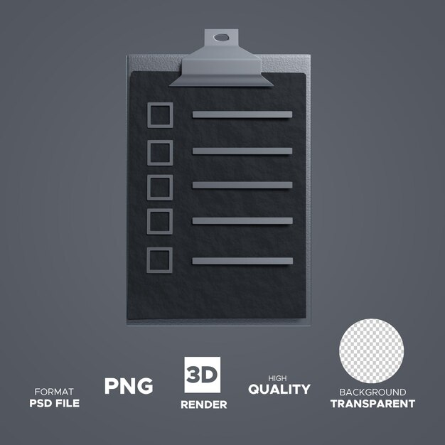 PSD a clipboard with a checklist on it that says quality render.