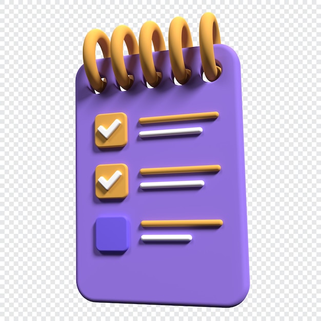 PSD clipboard with checklist on transparent background 3d clipboard task plan management notepad icon 3d render illustration