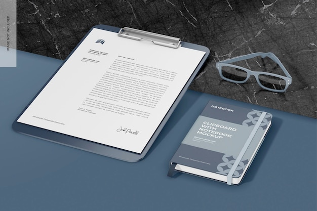 PSD clipboard with notebook mockup perspective