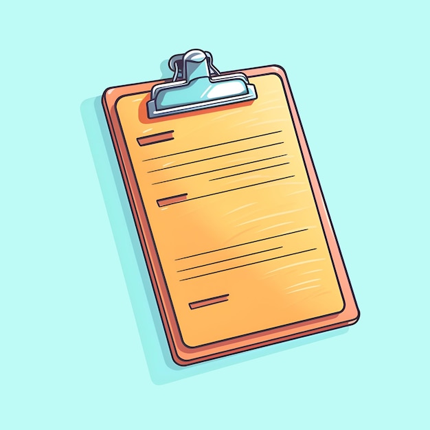 PSD clipboard with paper clip icon in cartoon style on a white background