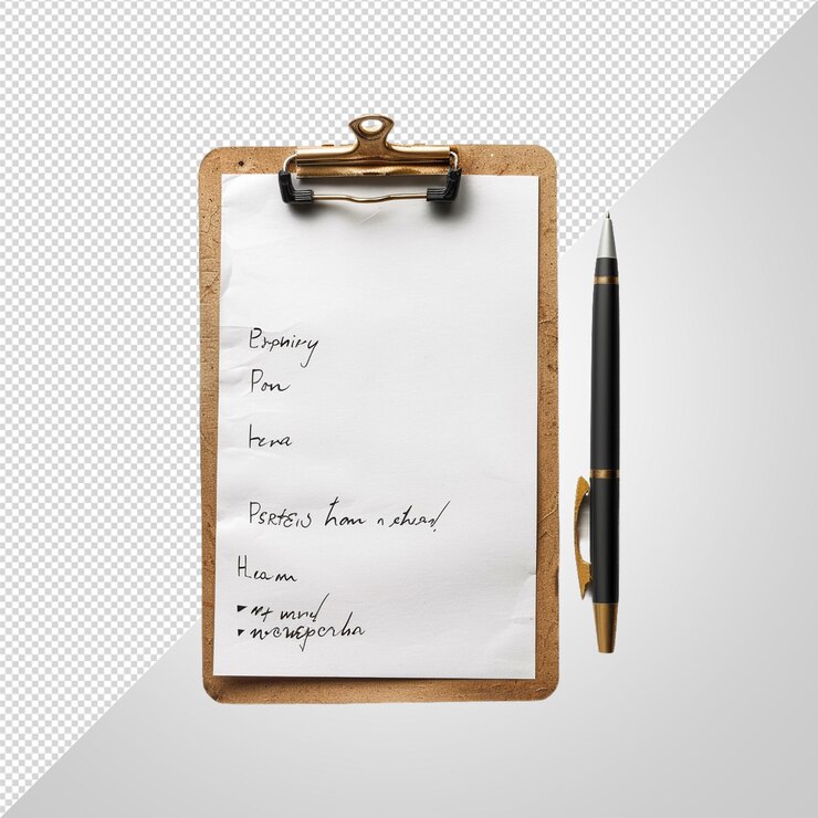 PSD clipboard with a pen and checklist png