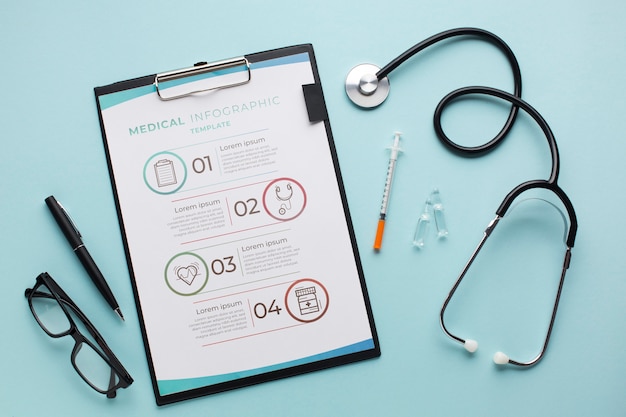 PSD clipboard with stethoscope at office