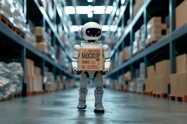 clock and collect delivery mock-up with robot handling boxes