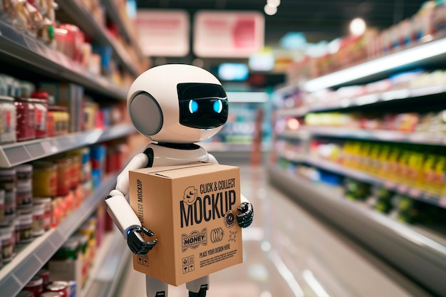 clock and collect delivery mock-up with robot handling boxes