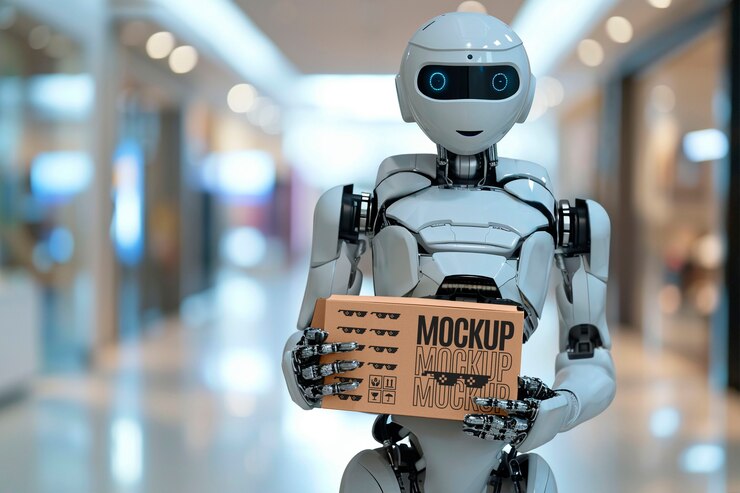 PSD clock and collect delivery mock-up with robot handling boxes