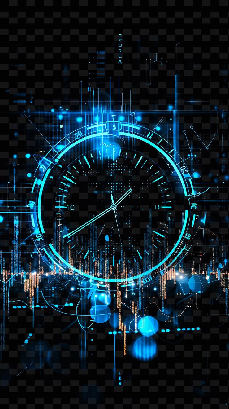PSD a clock with a blue background and a blue light